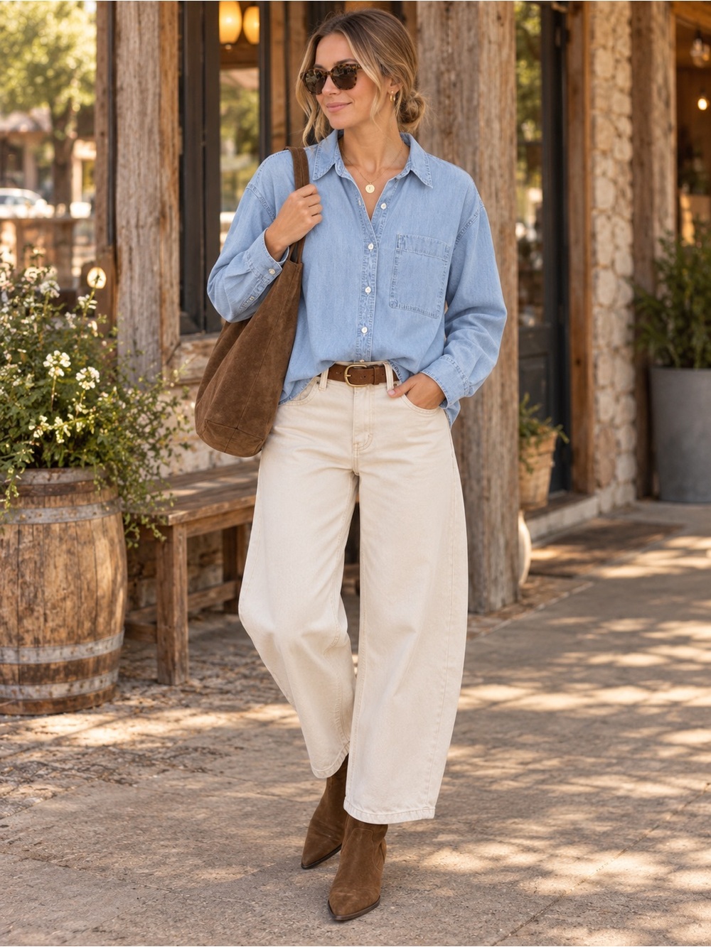 L.L.Bean Women’s Lightweight Chambray Denim Button-Down Shirt Size L